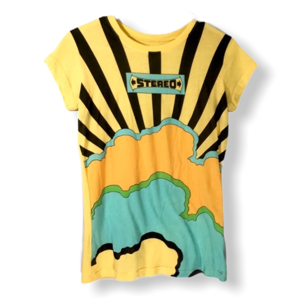 Yellow Blue Black Stripe Stereo Graphic Tee